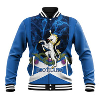 Personalised Unicorn Scotland Baseball Jacket Scottish Saltire With Thistle