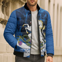 Personalised Unicorn Scotland Bomber Puffer Jacket Scottish Saltire With Thistle