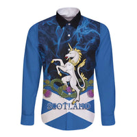 Personalised Unicorn Scotland Long Sleeve Button Shirt Scottish Saltire With Thistle