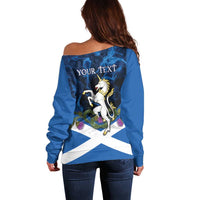 Personalised Unicorn Scotland Off Shoulder Sweater Scottish Saltire With Thistle