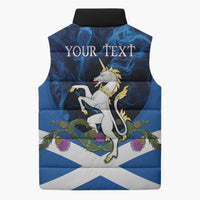Personalised Unicorn Scotland Sleeveless Puffer Jacket Scottish Saltire With Thistle