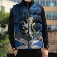 Personalised Unicorn Scotland Sleeveless Puffer Jacket Scottish Saltire With Thistle