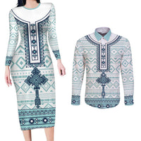 Eritrea Couples Matching Long Sleeve Bodycon Dress and Long Sleeve Button Shirt Eritrean Cross Mix Tilet Pattern - Wonder Print Shop