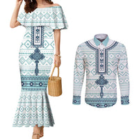 Eritrea Couples Matching Mermaid Dress and Long Sleeve Button Shirt Eritrean Cross Mix Tilet Pattern