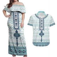 Eritrea Couples Matching Off Shoulder Maxi Dress and Hawaiian Shirt Eritrean Cross Mix Tilet Pattern - Wonder Print Shop