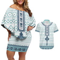 Eritrea Couples Matching Off Shoulder Short Dress and Hawaiian Shirt Eritrean Cross Mix Tilet Pattern - Wonder Print Shop