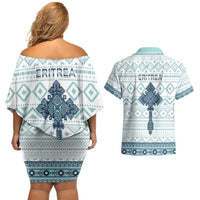 Eritrea Couples Matching Off Shoulder Short Dress and Hawaiian Shirt Eritrean Cross Mix Tilet Pattern - Wonder Print Shop