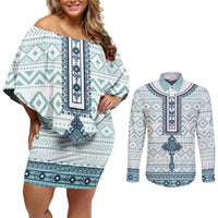Eritrea Couples Matching Off Shoulder Short Dress and Long Sleeve Button Shirt Eritrean Cross Mix Tilet Pattern - Wonder Print Shop