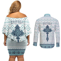 Eritrea Couples Matching Off Shoulder Short Dress and Long Sleeve Button Shirt Eritrean Cross Mix Tilet Pattern - Wonder Print Shop
