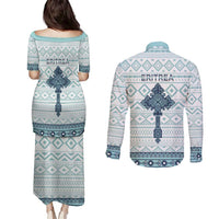 Eritrea Couples Matching Puletasi and Long Sleeve Button Shirt Eritrean Cross Mix Tilet Pattern - Wonder Print Shop