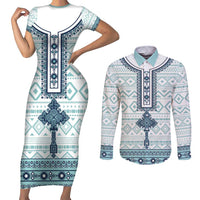 Eritrea Couples Matching Short Sleeve Bodycon Dress and Long Sleeve Button Shirt Eritrean Cross Mix Tilet Pattern - Wonder Print Shop