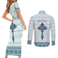 Eritrea Couples Matching Short Sleeve Bodycon Dress and Long Sleeve Button Shirt Eritrean Cross Mix Tilet Pattern - Wonder Print Shop
