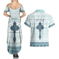 Eritrea Couples Matching Summer Maxi Dress and Hawaiian Shirt Eritrean Cross Mix Tilet Pattern - Wonder Print Shop