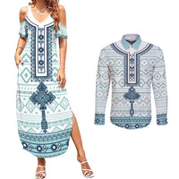 Eritrea Couples Matching Summer Maxi Dress and Long Sleeve Button Shirt Eritrean Cross Mix Tilet Pattern - Wonder Print Shop