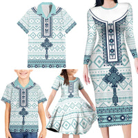 Eritrea Family Matching Long Sleeve Bodycon Dress and Hawaiian Shirt Eritrean Cross Mix Tilet Pattern - Wonder Print Shop