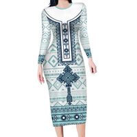 Eritrea Family Matching Long Sleeve Bodycon Dress and Hawaiian Shirt Eritrean Cross Mix Tilet Pattern - Wonder Print Shop