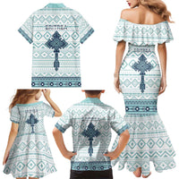 Eritrea Family Matching Mermaid Dress and Hawaiian Shirt Eritrean Cross Mix Tilet Pattern - Wonder Print Shop