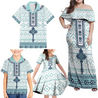 Eritrea Family Matching Off Shoulder Maxi Dress and Hawaiian Shirt Eritrean Cross Mix Tilet Pattern - Wonder Print Shop
