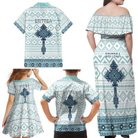 Eritrea Family Matching Off Shoulder Maxi Dress and Hawaiian Shirt Eritrean Cross Mix Tilet Pattern - Wonder Print Shop