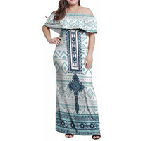 Eritrea Family Matching Off Shoulder Maxi Dress and Hawaiian Shirt Eritrean Cross Mix Tilet Pattern - Wonder Print Shop