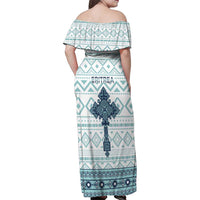 Eritrea Family Matching Off Shoulder Maxi Dress and Hawaiian Shirt Eritrean Cross Mix Tilet Pattern - Wonder Print Shop