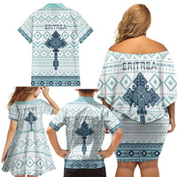 Eritrea Family Matching Off Shoulder Short Dress and Hawaiian Shirt Eritrean Cross Mix Tilet Pattern - Wonder Print Shop