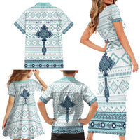 Eritrea Family Matching Short Sleeve Bodycon Dress and Hawaiian Shirt Eritrean Cross Mix Tilet Pattern - Wonder Print Shop
