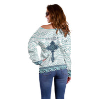 Eritrea Off Shoulder Sweater Eritrean Cross Mix Tilet Pattern - Wonder Print Shop