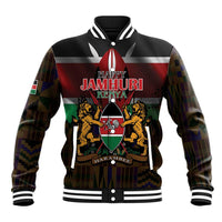 Happy Kenya Independence Day Baseball Jacket Coat Of Arms With Kente Pattern - Wonder Print Shop