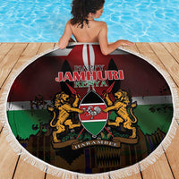 Happy Kenya Independence Day Beach Blanket Coat Of Arms With Kente Pattern - Wonder Print Shop