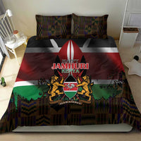 Happy Kenya Independence Day Bedding Set Coat Of Arms With Kente Pattern - Wonder Print Shop
