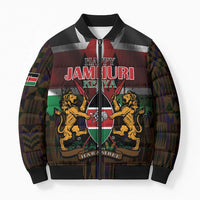 Happy Kenya Independence Day Bomber Puffer Jacket Coat Of Arms With Kente Pattern - Wonder Print Shop