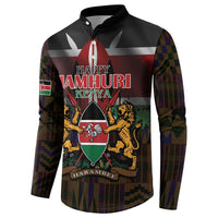 Happy Kenya Independence Day Button Sweatshirt Coat Of Arms With Kente Pattern - Wonder Print Shop