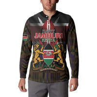 Happy Kenya Independence Day Button Sweatshirt Coat Of Arms With Kente Pattern - Wonder Print Shop