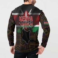 Happy Kenya Independence Day Button Sweatshirt Coat Of Arms With Kente Pattern - Wonder Print Shop