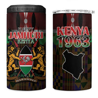 Happy Kenya Independence Day 4 in 1 Can Cooler Tumbler Coat Of Arms With Kente Pattern - Wonder Print Shop