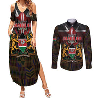 Happy Kenya Independence Day Couples Matching Summer Maxi Dress and Long Sleeve Button Shirt Coat Of Arms With Kente Pattern - Wonder Print Shop