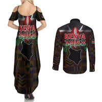 Happy Kenya Independence Day Couples Matching Summer Maxi Dress and Long Sleeve Button Shirt Coat Of Arms With Kente Pattern - Wonder Print Shop