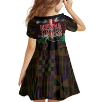 Happy Kenya Independence Day Family Matching Off Shoulder Short Dress and Hawaiian Shirt Coat Of Arms With Kente Pattern - Wonder Print Shop