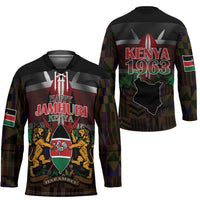 Happy Kenya Independence Day Hockey Jersey Coat Of Arms With Kente Pattern - Wonder Print Shop
