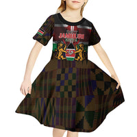 Happy Kenya Independence Day Kid Short Sleeve Dress Coat Of Arms With Kente Pattern - Wonder Print Shop