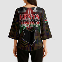 Happy Kenya Independence Day Kimono Sleeve Blouse Coat Of Arms With Kente Pattern - Wonder Print Shop