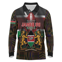 Happy Kenya Independence Day Long Sleeve Polo Shirt Coat Of Arms With Kente Pattern - Wonder Print Shop