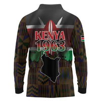 Happy Kenya Independence Day Long Sleeve Polo Shirt Coat Of Arms With Kente Pattern - Wonder Print Shop