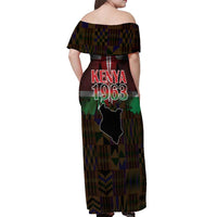 Happy Kenya Independence Day Off Shoulder Maxi Dress Coat Of Arms With Kente Pattern - Wonder Print Shop