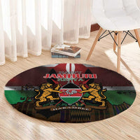 Happy Kenya Independence Day Round Carpet Coat Of Arms With Kente Pattern - Wonder Print Shop