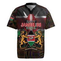 Happy Kenya Independence Day Rugby Jersey Coat Of Arms With Kente Pattern - Wonder Print Shop