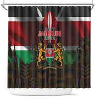 Happy Kenya Independence Day Shower Curtain Coat Of Arms With Kente Pattern - Wonder Print Shop