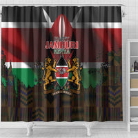 Happy Kenya Independence Day Shower Curtain Coat Of Arms With Kente Pattern - Wonder Print Shop