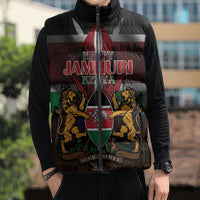 Happy Kenya Independence Day Sleeveless Puffer Jacket Coat Of Arms With Kente Pattern - Wonder Print Shop